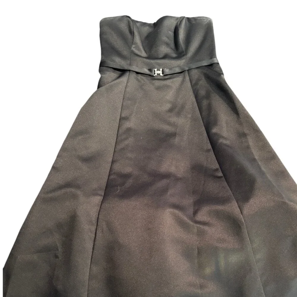 Michaelangelo black satin strapless belted tea length A-Line formal‎ dress sz 8